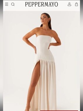Peppermayo Cream Strapless High-Slit Maxi Dress